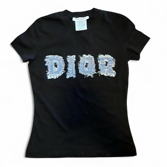 Vintage Dior Denim Print Logo Black Tshirt - Picture 1 of 5